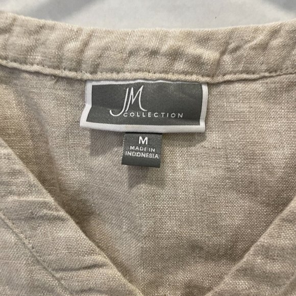 JM Collection V Neck Beige Linen Half Zip Quarter Sleeve Shirt Medium - Picture 6 of 7